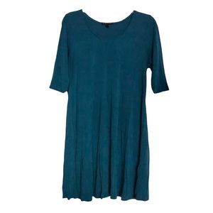 Eileen Fisher 100% Silk Blue Scoop Neck Mini Dress Tunic top Large